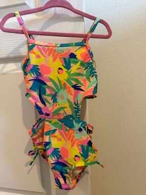 Cat & Jack Tropical Neon Cutout One-Piece Swimsuit - Neon Multi
